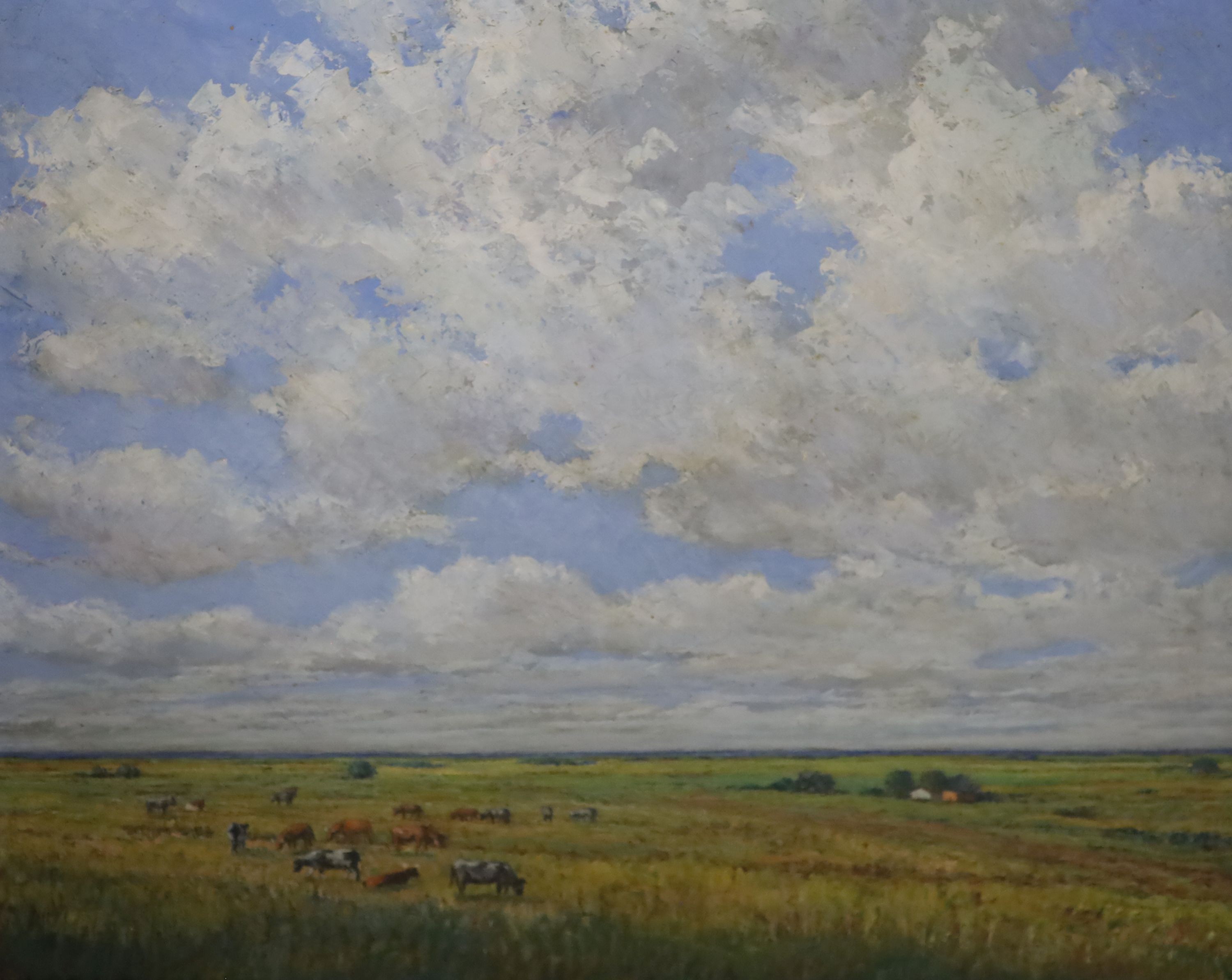 Juan Carlos Duran, oil on board, rural landscape with cattle 49x60cm